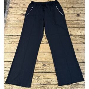 Comme Ca Du Mode Women’s Black Stretch Wide Legs Zip Pocket Pants Size L NWT